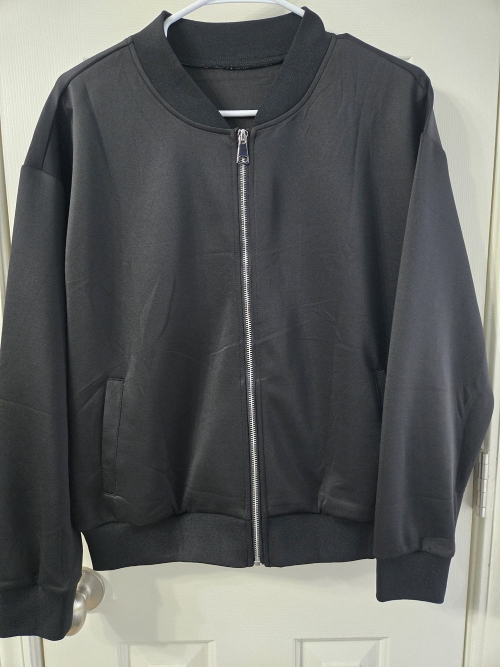 Women's Black Zip-Front Bomber Sweater